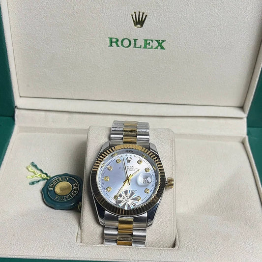 ROLEX OYSTER PERPETUAL DATEJUST 26mm GOLD / STEEL IN JUBILEE BRACELET SILVER DIAMOND DIAL AUTOMATIC 179173 (MINT)