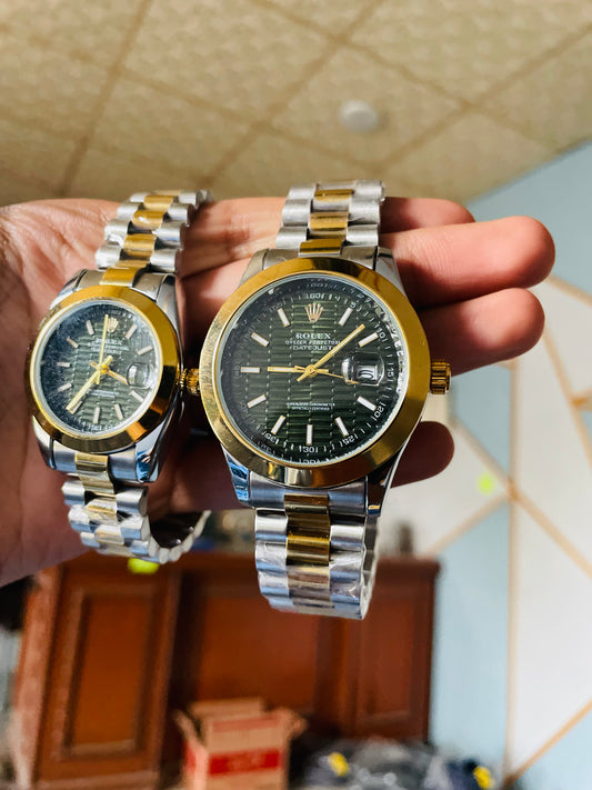 ORLEXX Premium Couple Watch Set – Gold & Silver Edition