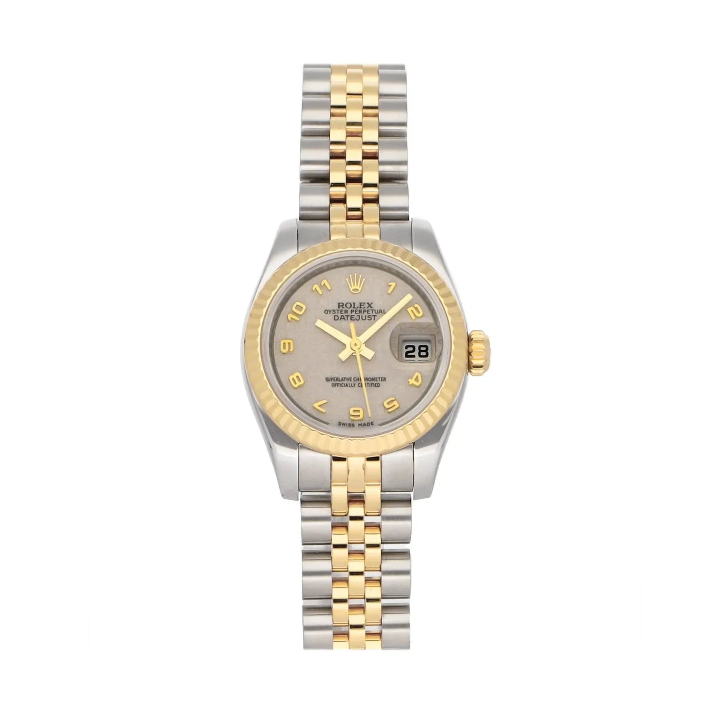 ROLEX OYSTER PERPETUAL DATEJUST 26mm GOLD / STEEL IN JUBILEE BRACELET SILVER DIAMOND DIAL AUTOMATIC 179173 (MINT)