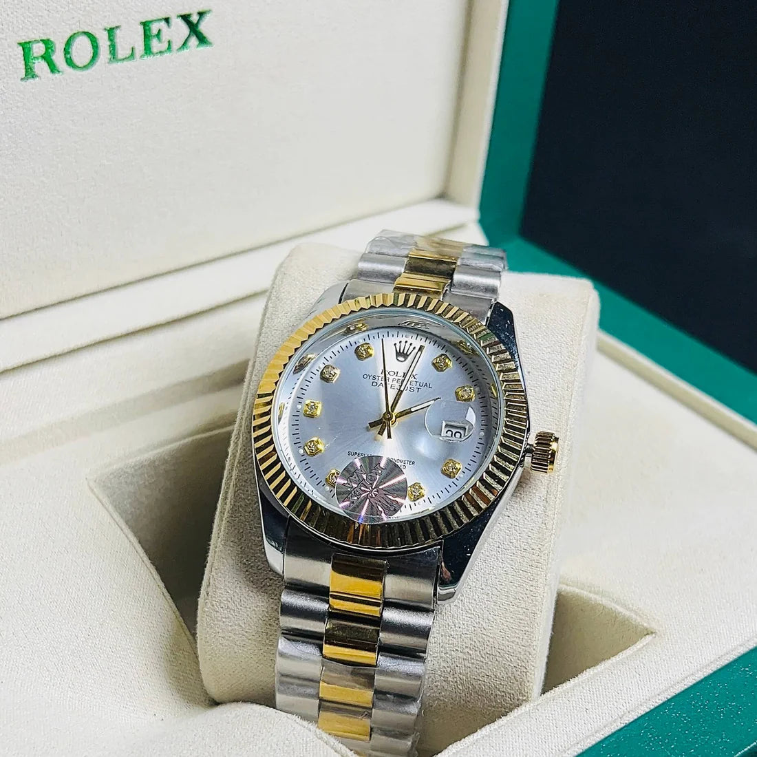ROLEX OYSTER PERPETUAL DATEJUST 26mm GOLD / STEEL IN JUBILEE BRACELET SILVER DIAMOND DIAL AUTOMATIC 179173 (MINT)