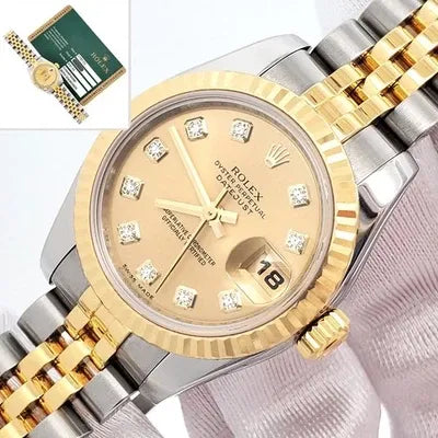 ROLEX OYSTER PERPETUAL DATEJUST 26mm GOLD / STEEL IN JUBILEE BRACELET SILVER DIAMOND DIAL AUTOMATIC 179173 (MINT)